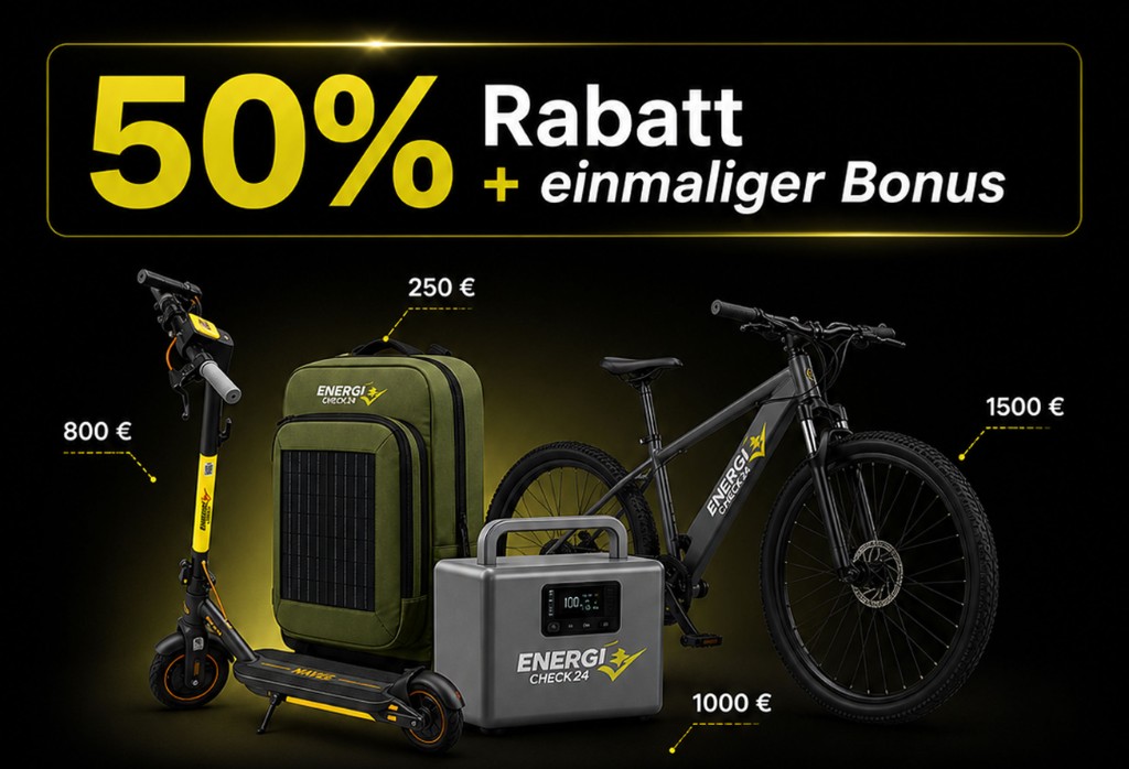 50% Rabatt + einmaliger Bonus — E-Scooter, Solar-Rucksack, Power Station und E-Bike